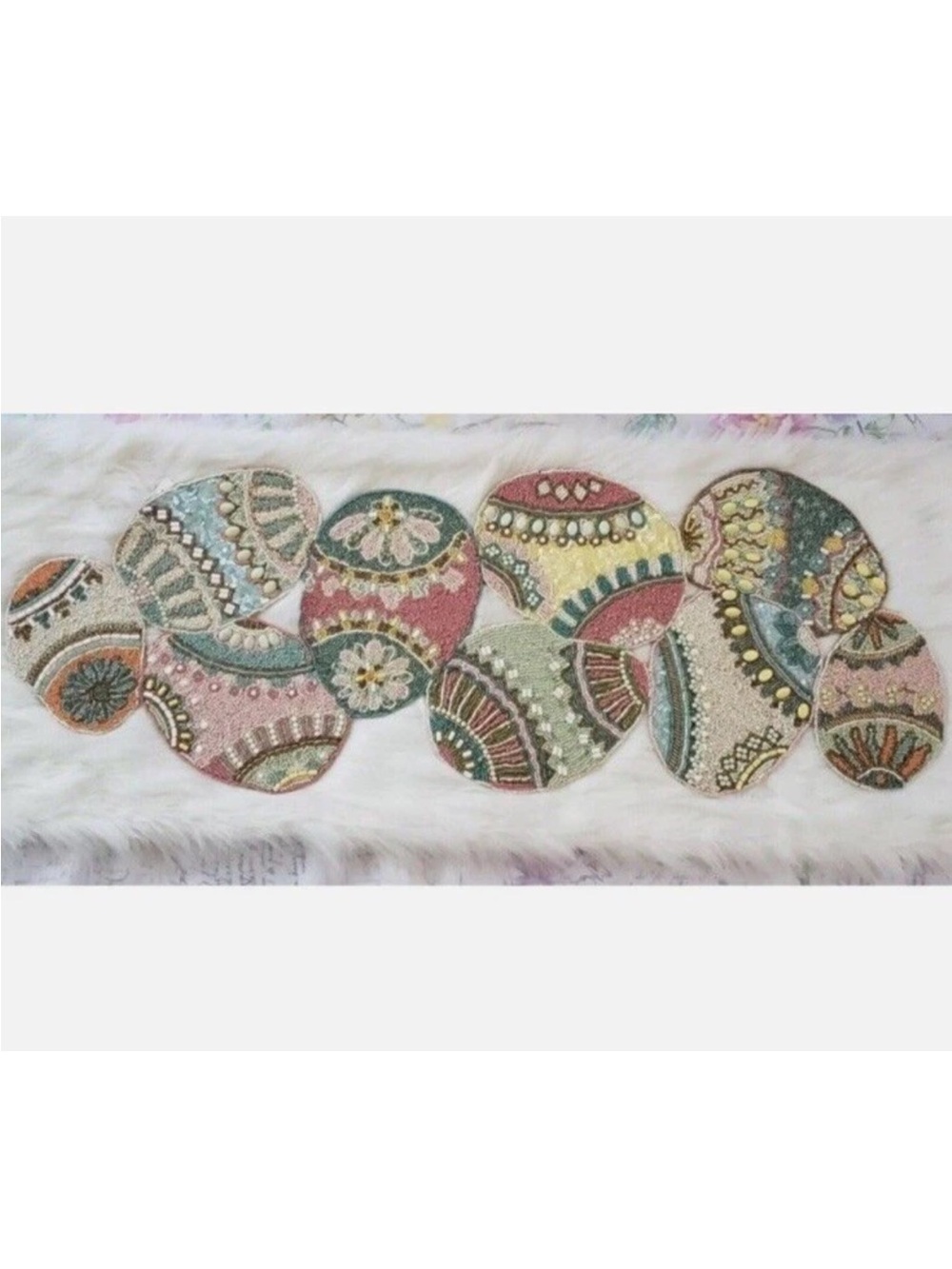 World Market Pastel Easter Eggs Spring Glass Beaded Table Runner New